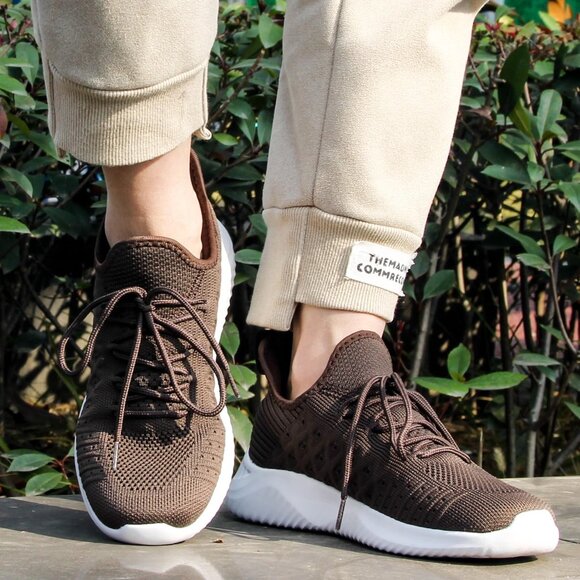 Women's Brown Slip-On Walking Shoes Lightweight Breathable Non-Slip Sneaker - Picture 6 of 6